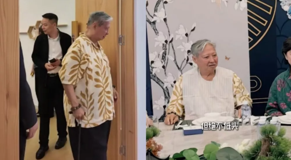 74岁洪金宝现身湖北办家宴，甩掉轮椅拄拐现身